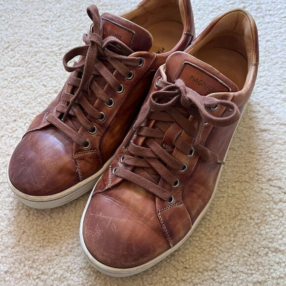 Magnanni Brown Leather Sneakers Size 7 - Picture 9 of 10